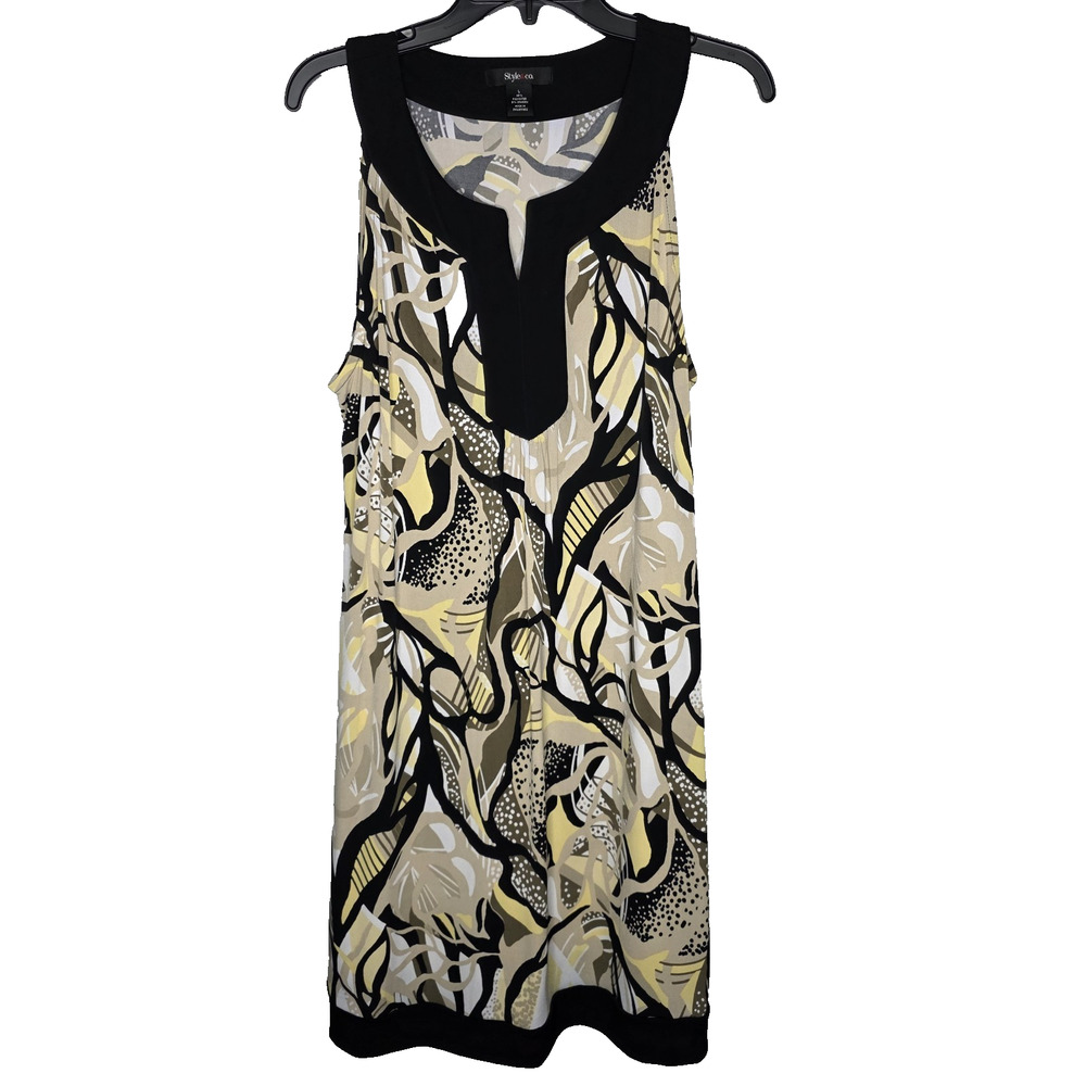 Style & Co Womens Large A-Line Split Neck Abstract Flower Pattern Mini Dress